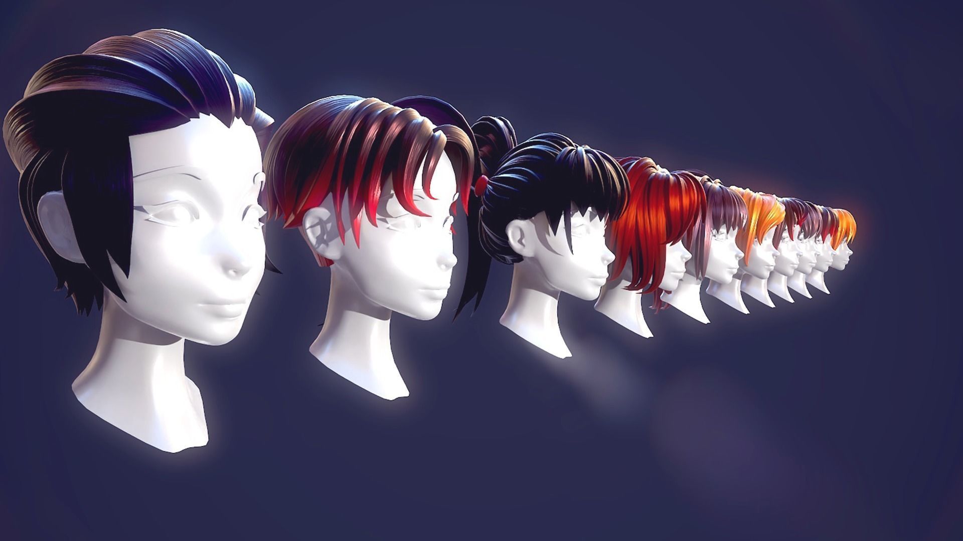 Hair Pack 10 Models Low-poly 3D model_1