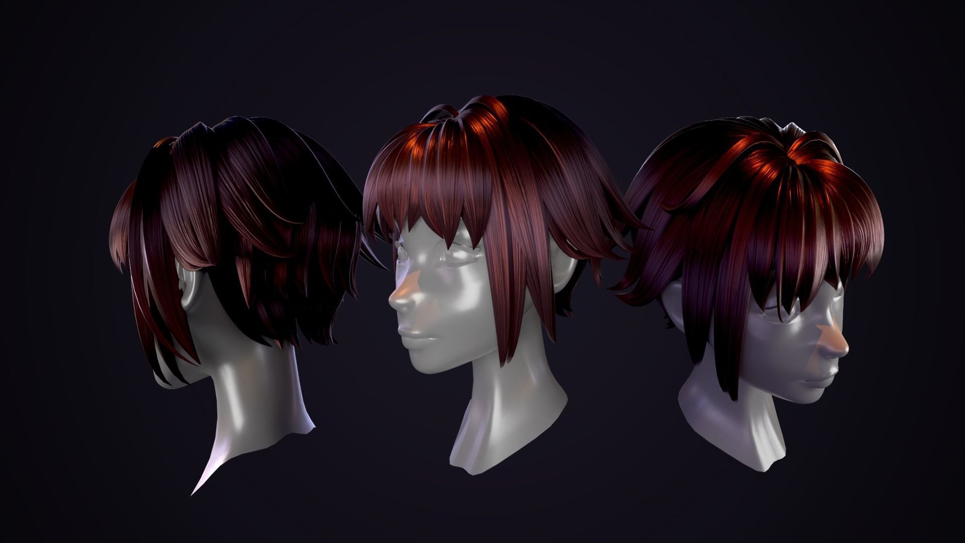 Hair Pack 10 Models Low-poly 3D model_3