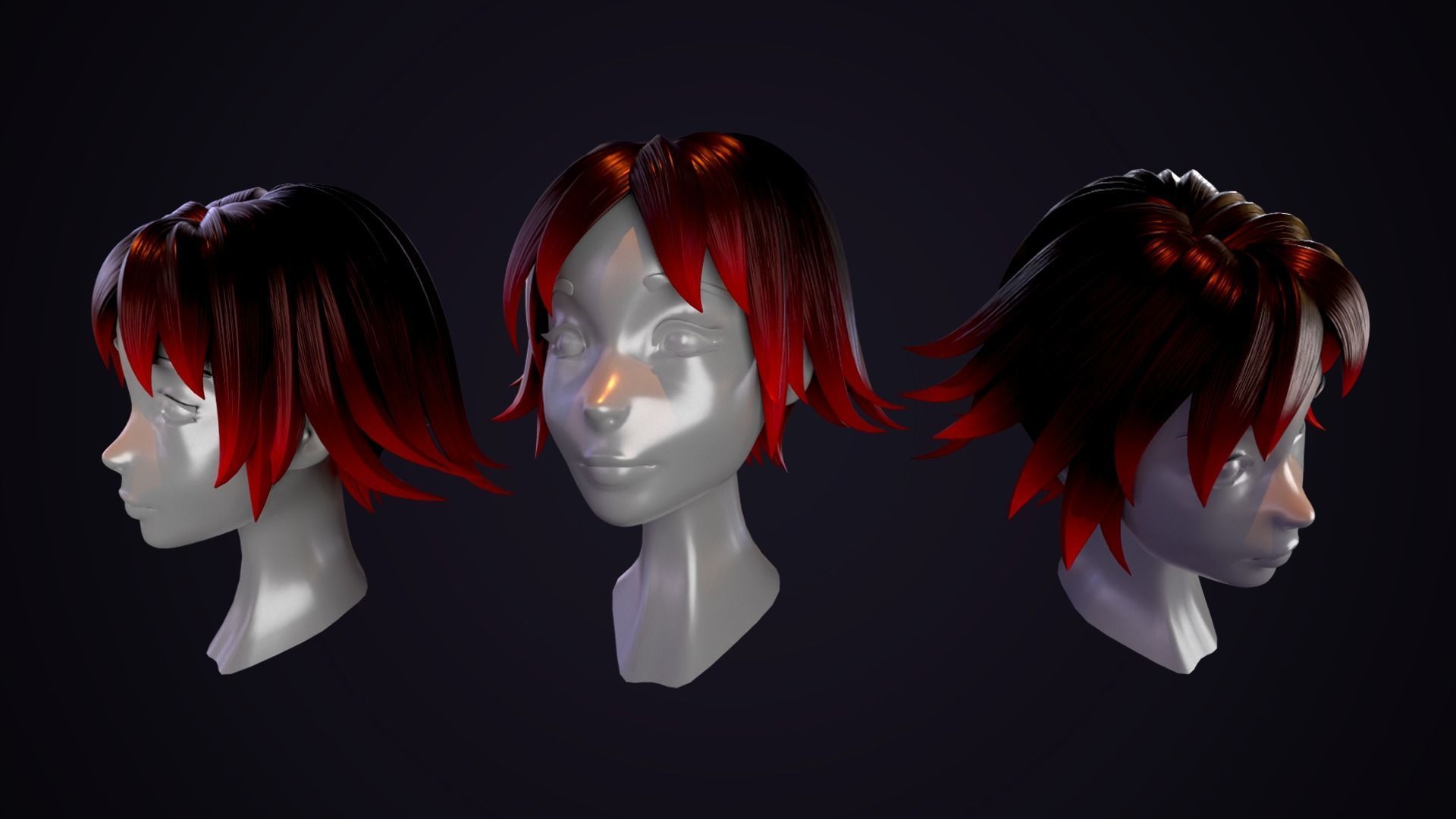 Hair Pack 10 Models Low-poly 3D model_10
