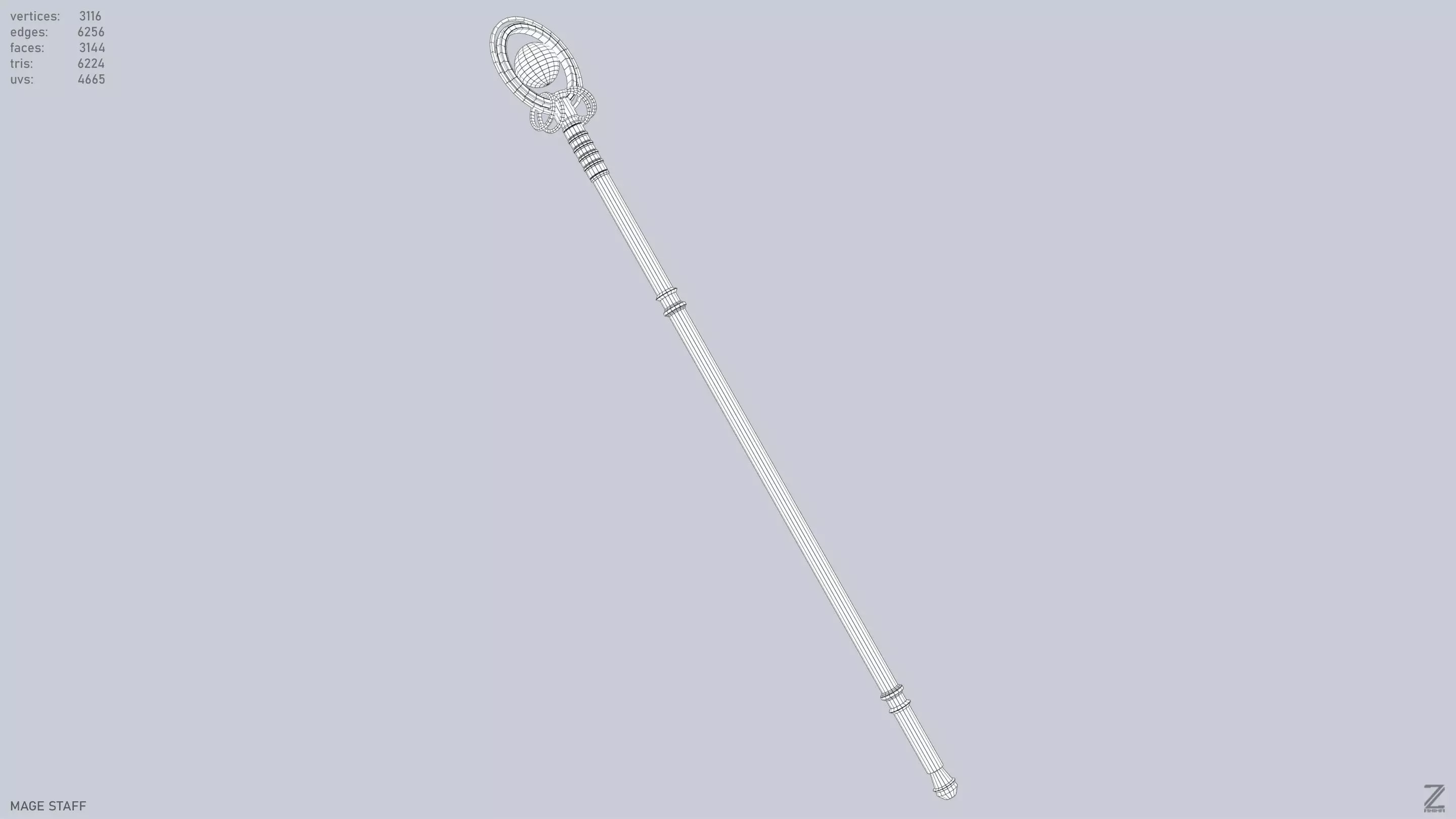Mage staff Low-poly 3D model_15