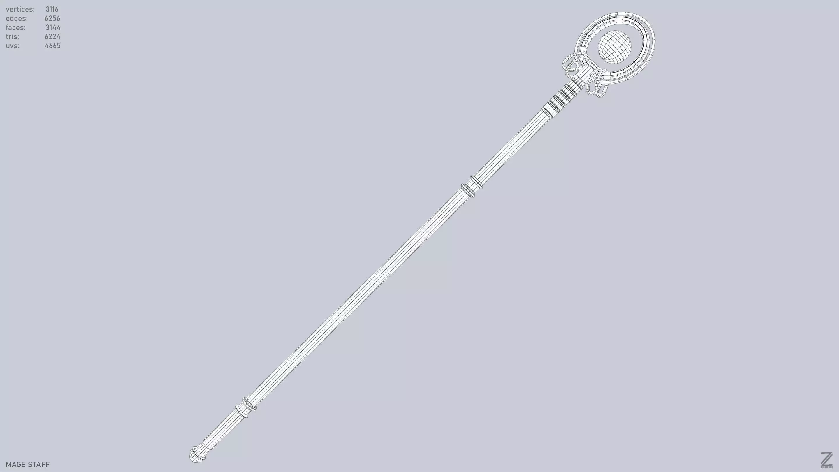 Mage staff Low-poly 3D model_14