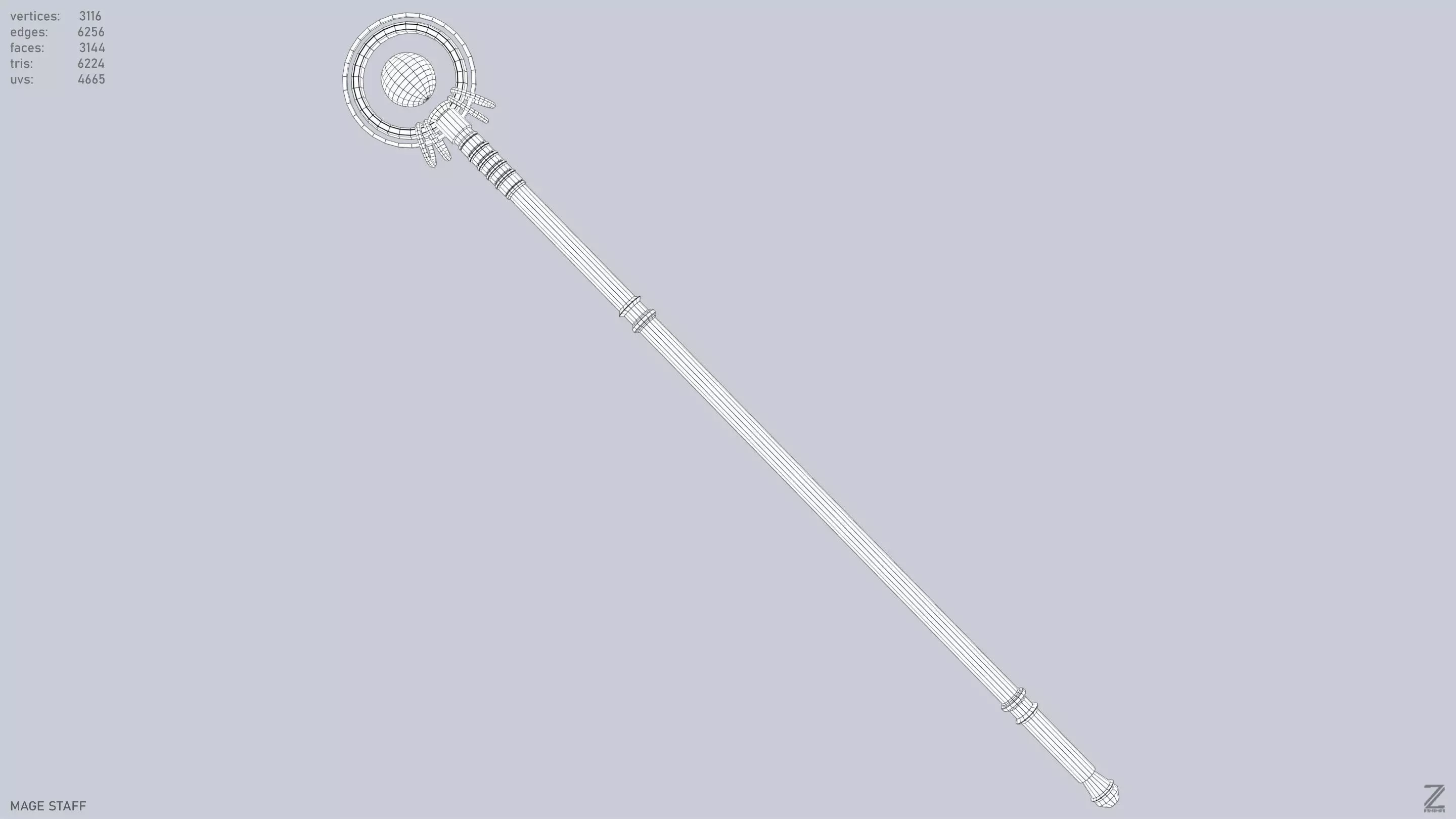 Mage staff Low-poly 3D model_10