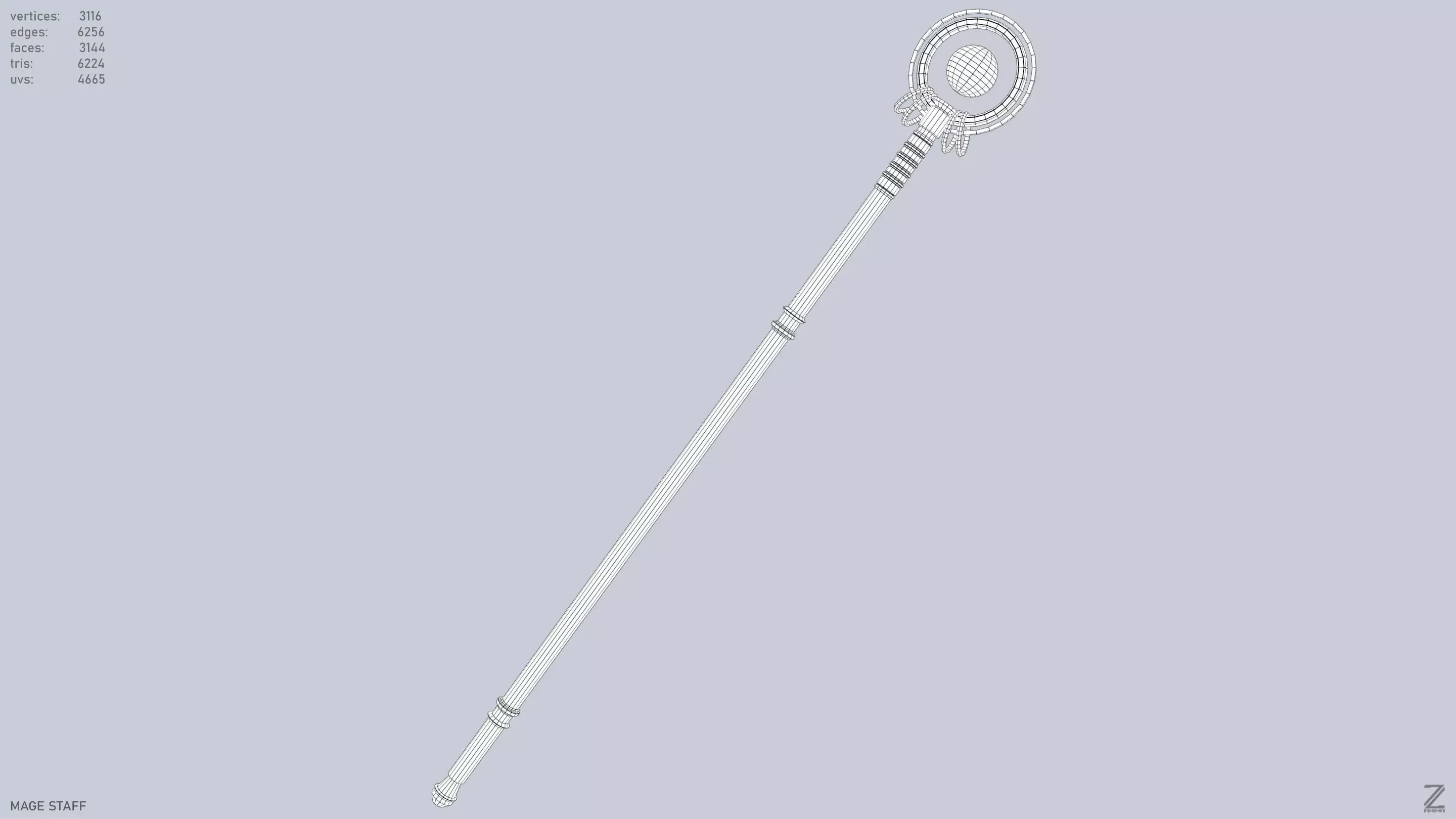 Mage staff Low-poly 3D model_12