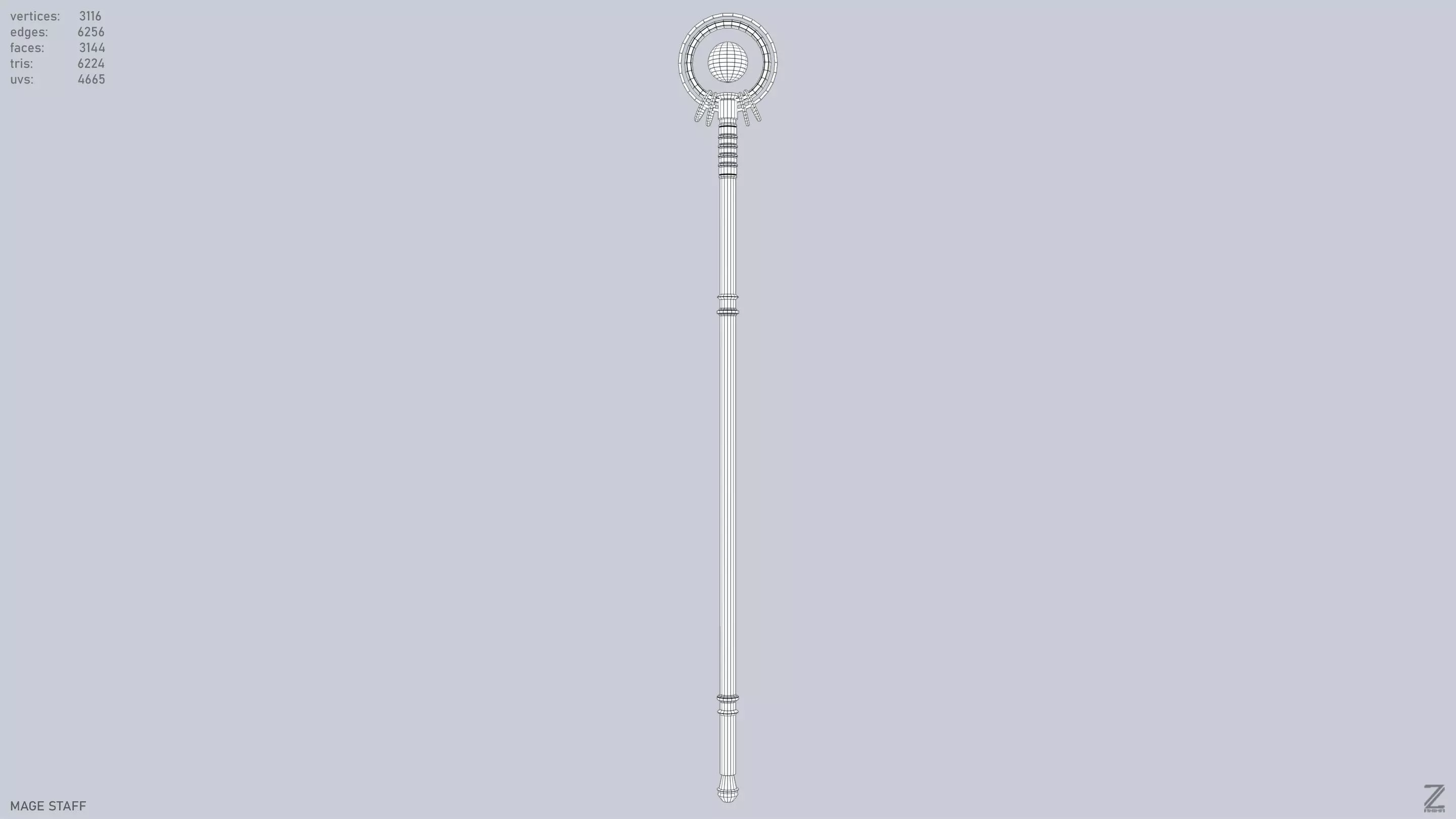 Mage staff Low-poly 3D model_9