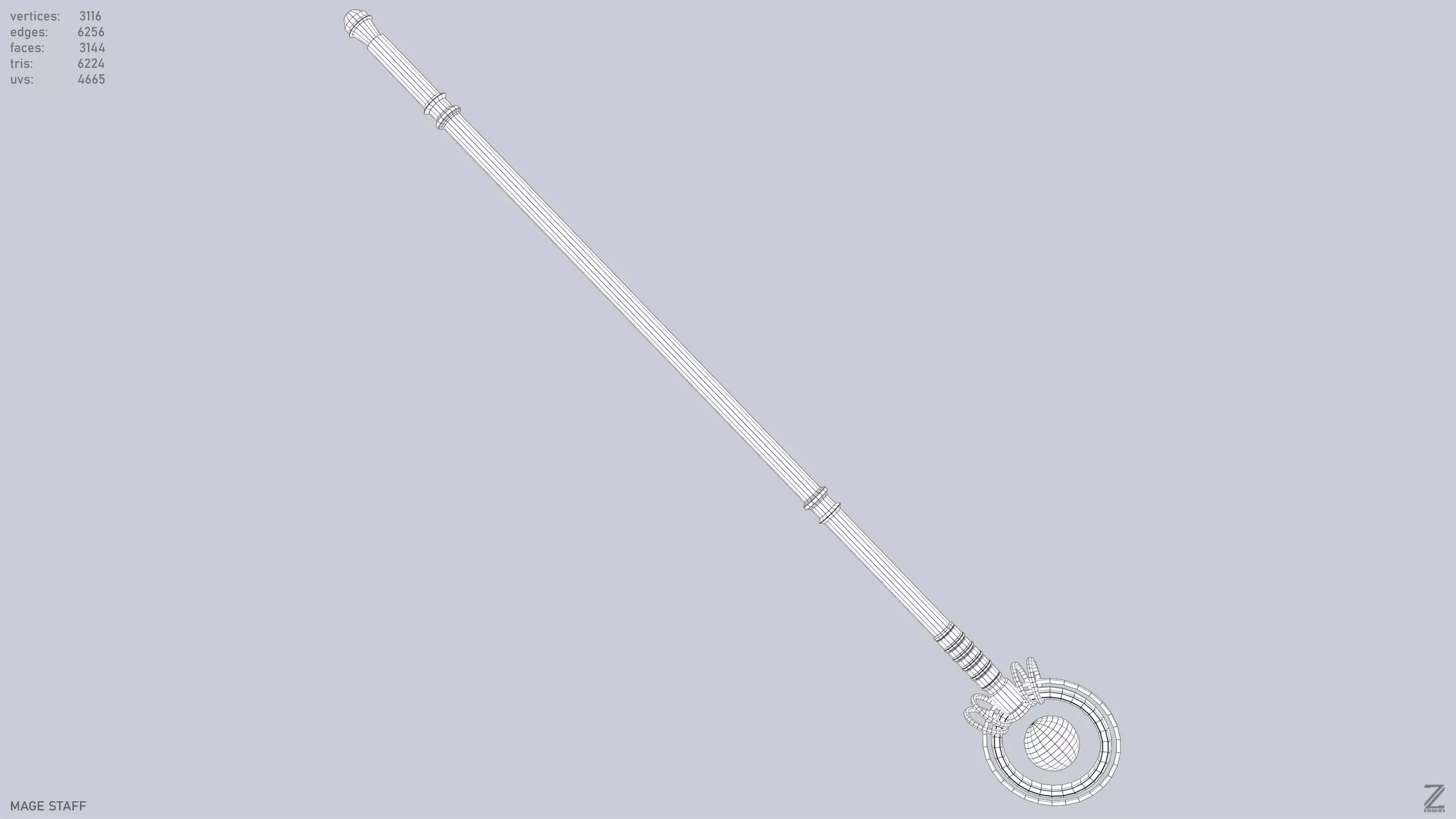 Mage staff Low-poly 3D model_13