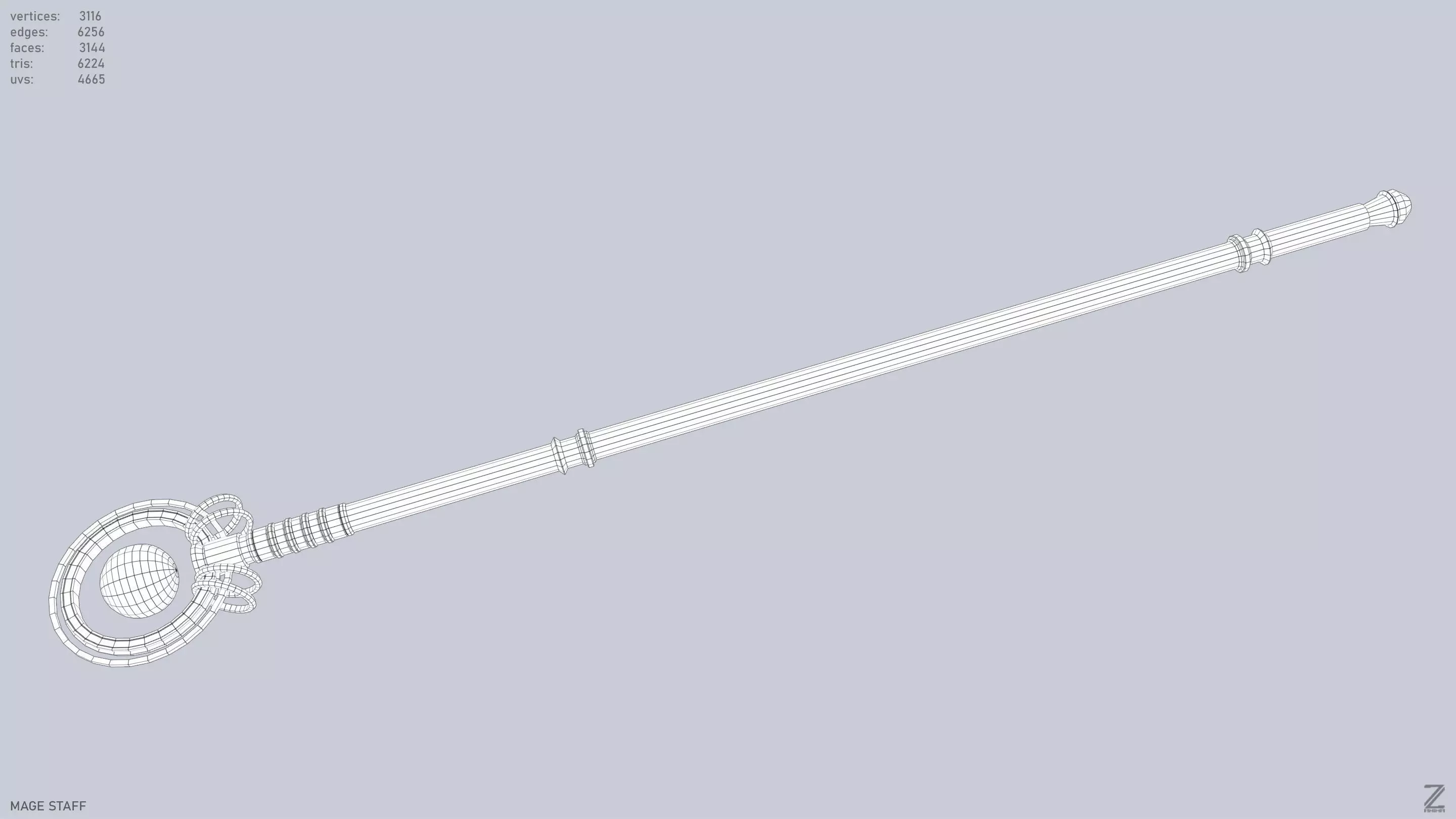 Mage staff Low-poly 3D model_11