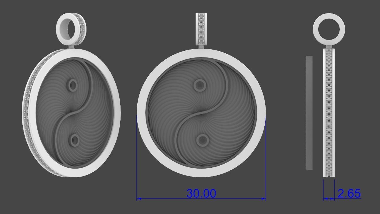 Yin Yang pendant with 69 diamonds 3D print model_5