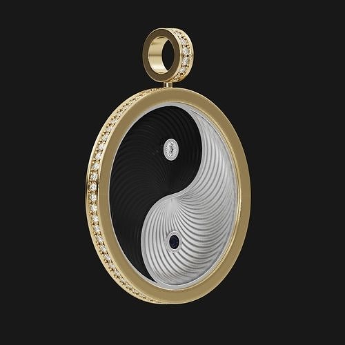 Yin Yang pendant with 69 diamonds 3D print model