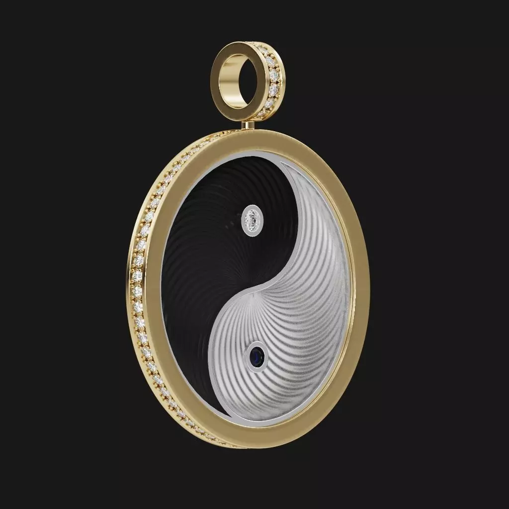 Yin Yang pendant with 69 diamonds 3D print model_0