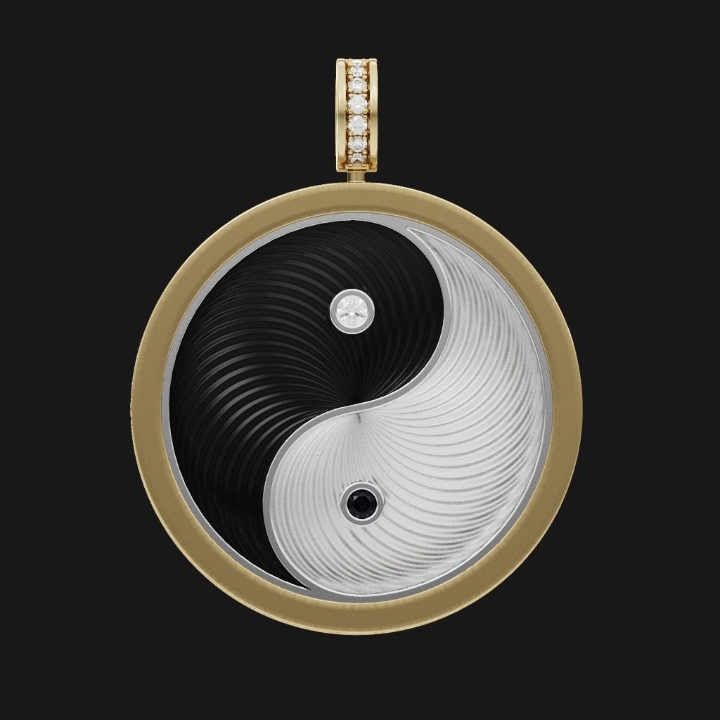 Yin Yang pendant with 69 diamonds 3D print model_1