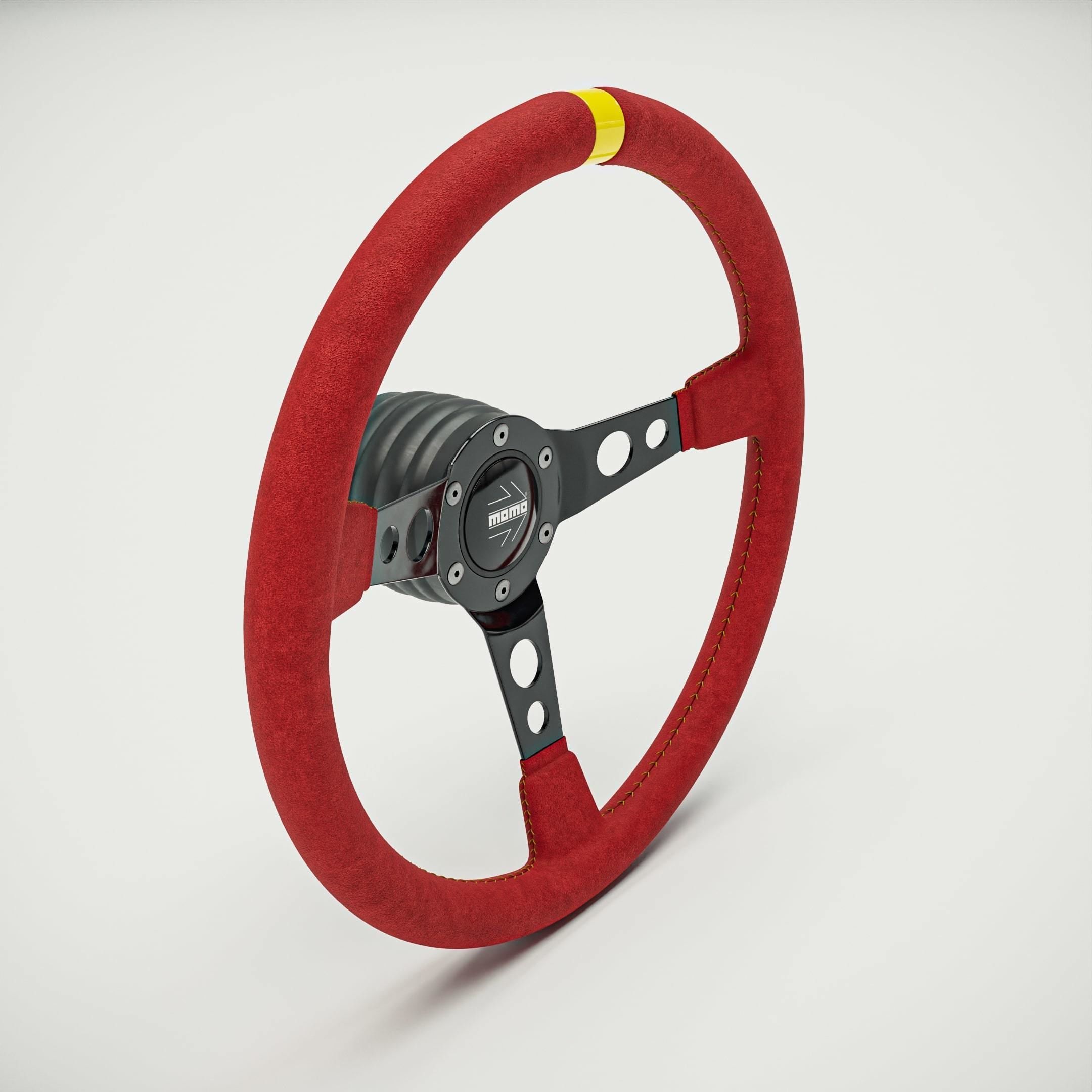 MOMO Style Racing Steering Wheel in 4 colour variants 3D model_7