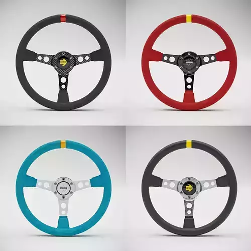 MOMO Style Racing Steering Wheel in 4 colour variants 3D model
