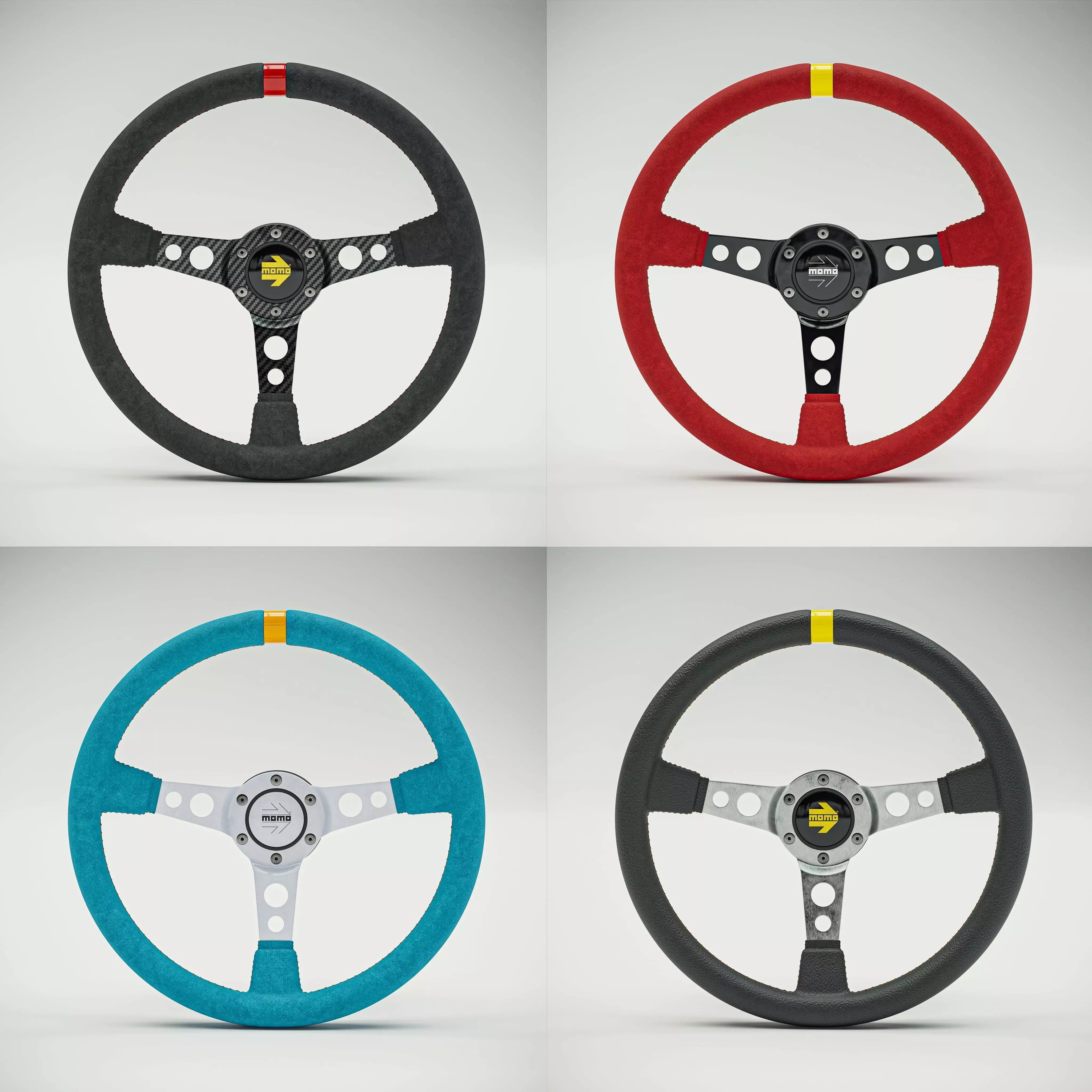 MOMO Style Racing Steering Wheel in 4 colour variants 3D model_0
