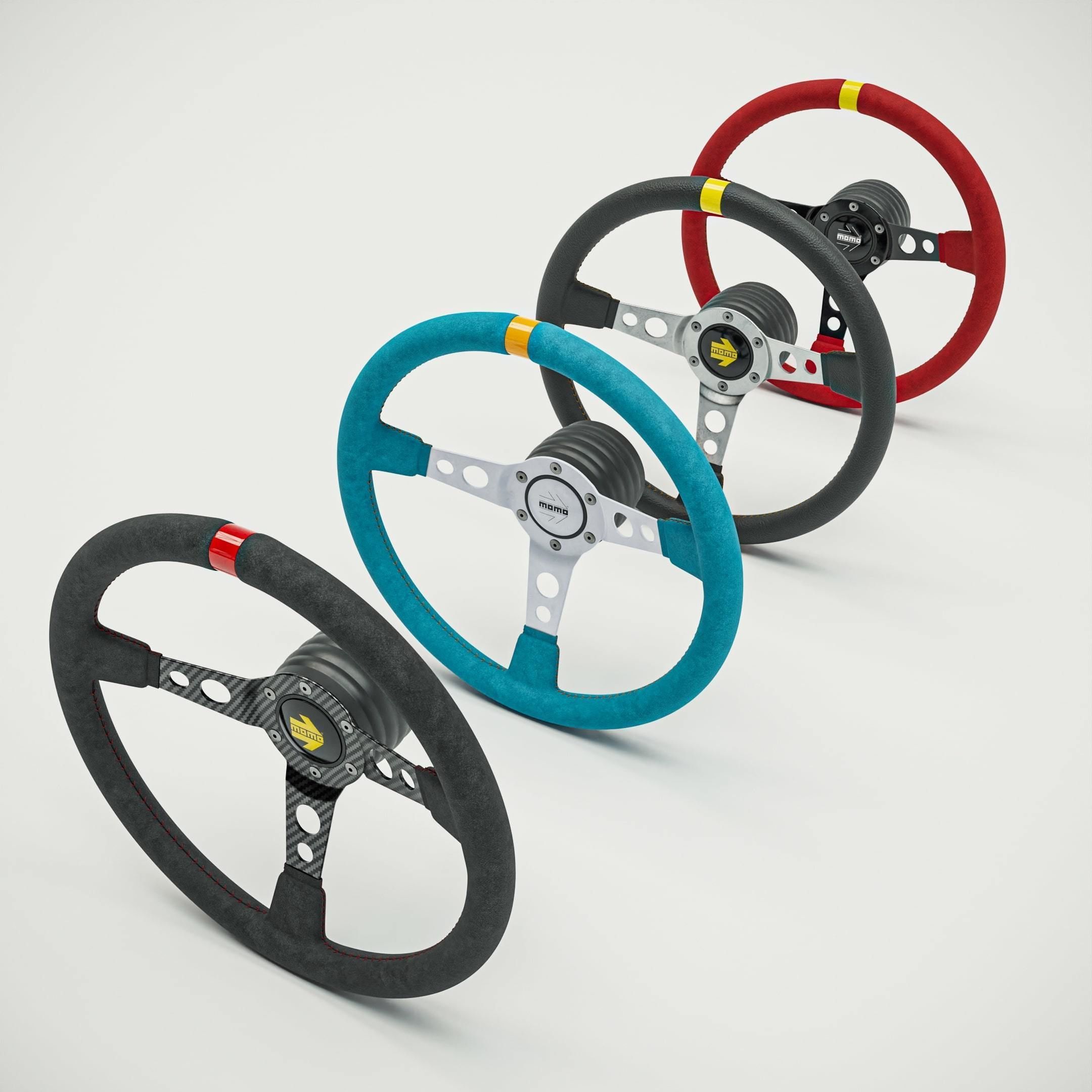 MOMO Style Racing Steering Wheel in 4 colour variants 3D model_13