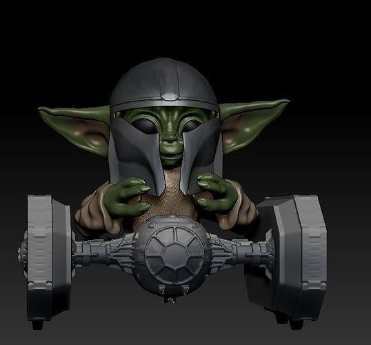 starwars baby yoda on tiecrawler 3D print model