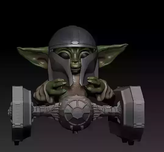 starwars baby yoda on tiecrawler 3D print model
