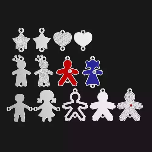 Children pendants with diamonds and enamel