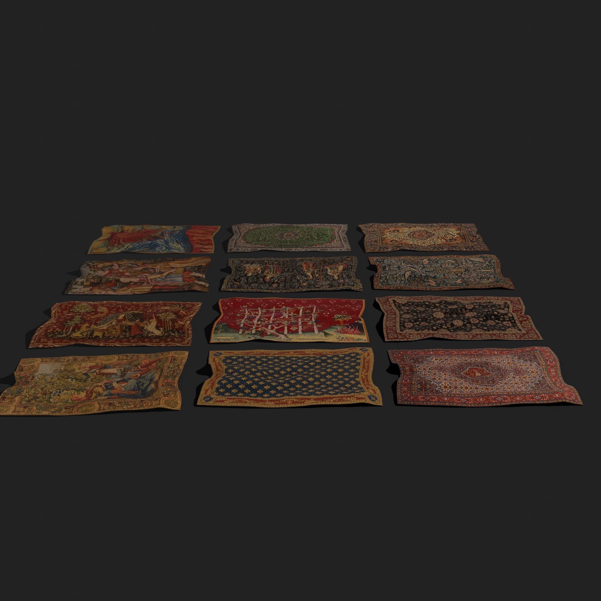 Twenty Highly Detailed Medieval Style Tapestries  3D Model Collection_46