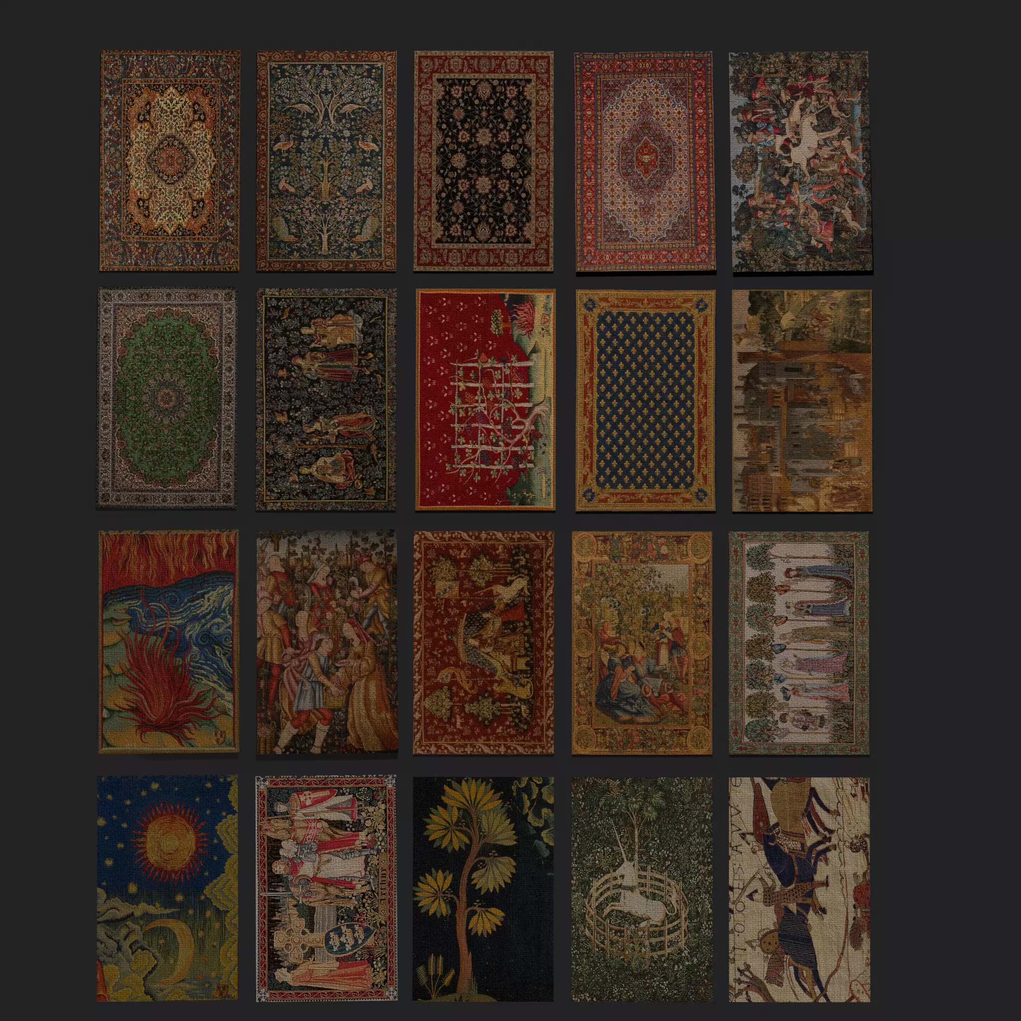 Twenty Highly Detailed Medieval Style Tapestries  3D Model Collection_0