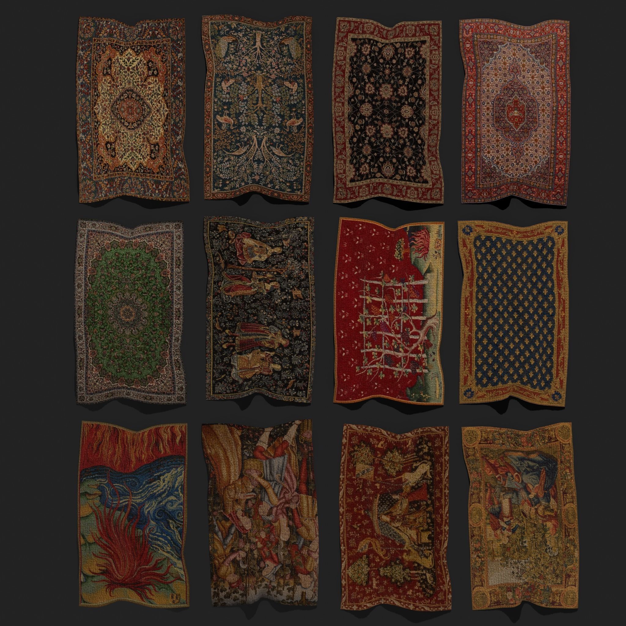 Twenty Highly Detailed Medieval Style Tapestries  3D Model Collection_53