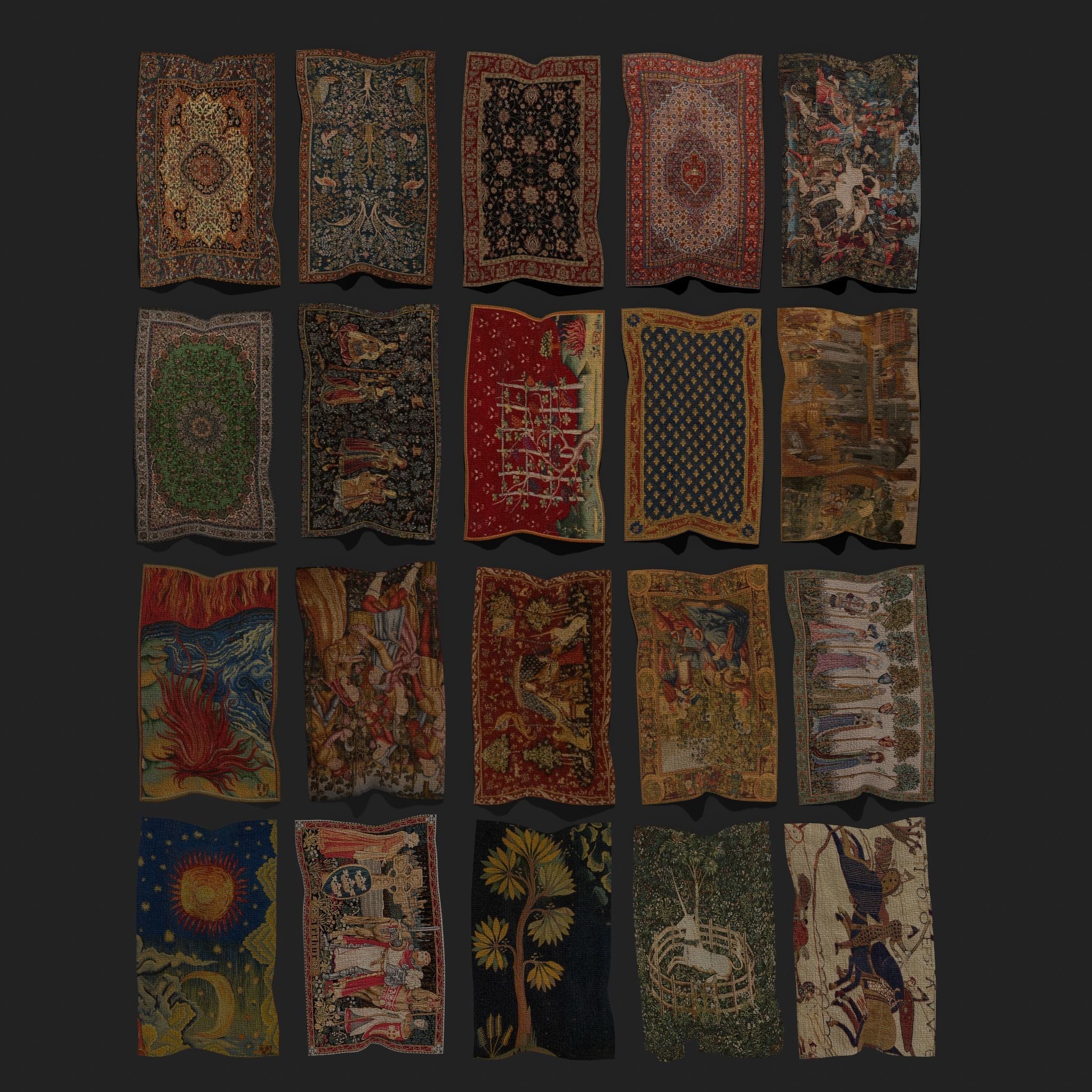 Twenty Highly Detailed Medieval Style Tapestries  3D Model Collection_110