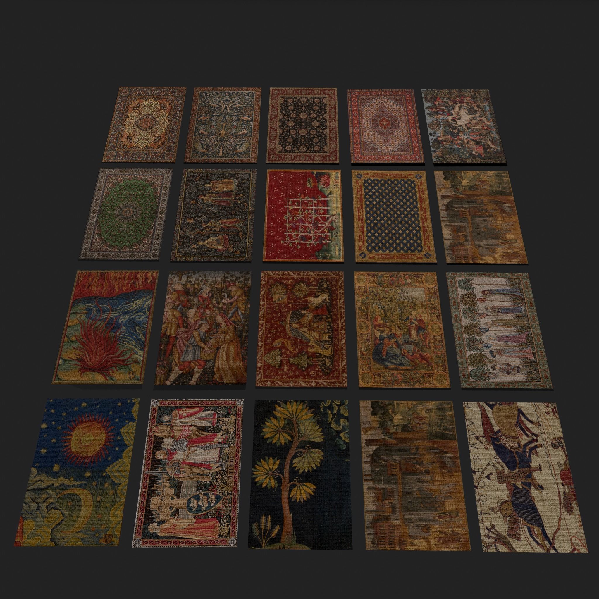 Twenty Highly Detailed Medieval Style Tapestries  3D Model Collection_111