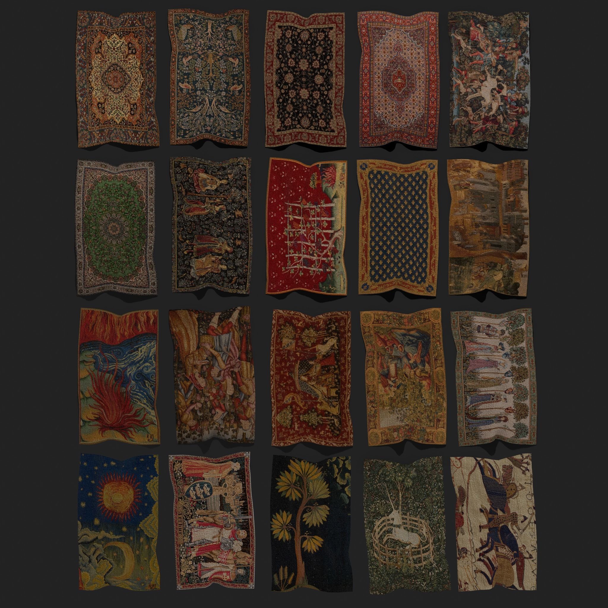 Twenty Highly Detailed Medieval Style Tapestries  3D Model Collection_108