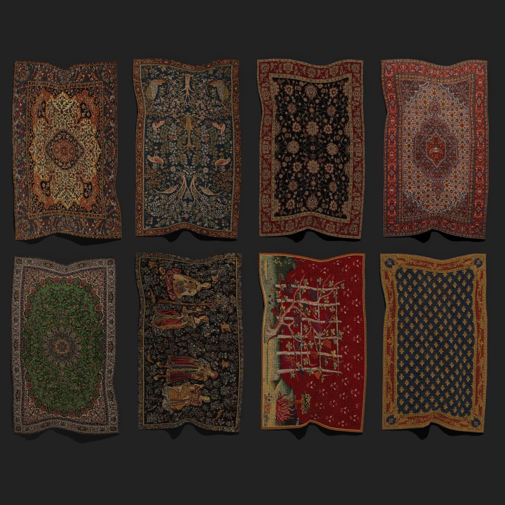 Twenty Highly Detailed Medieval Style Tapestries  3D Model Collection_54