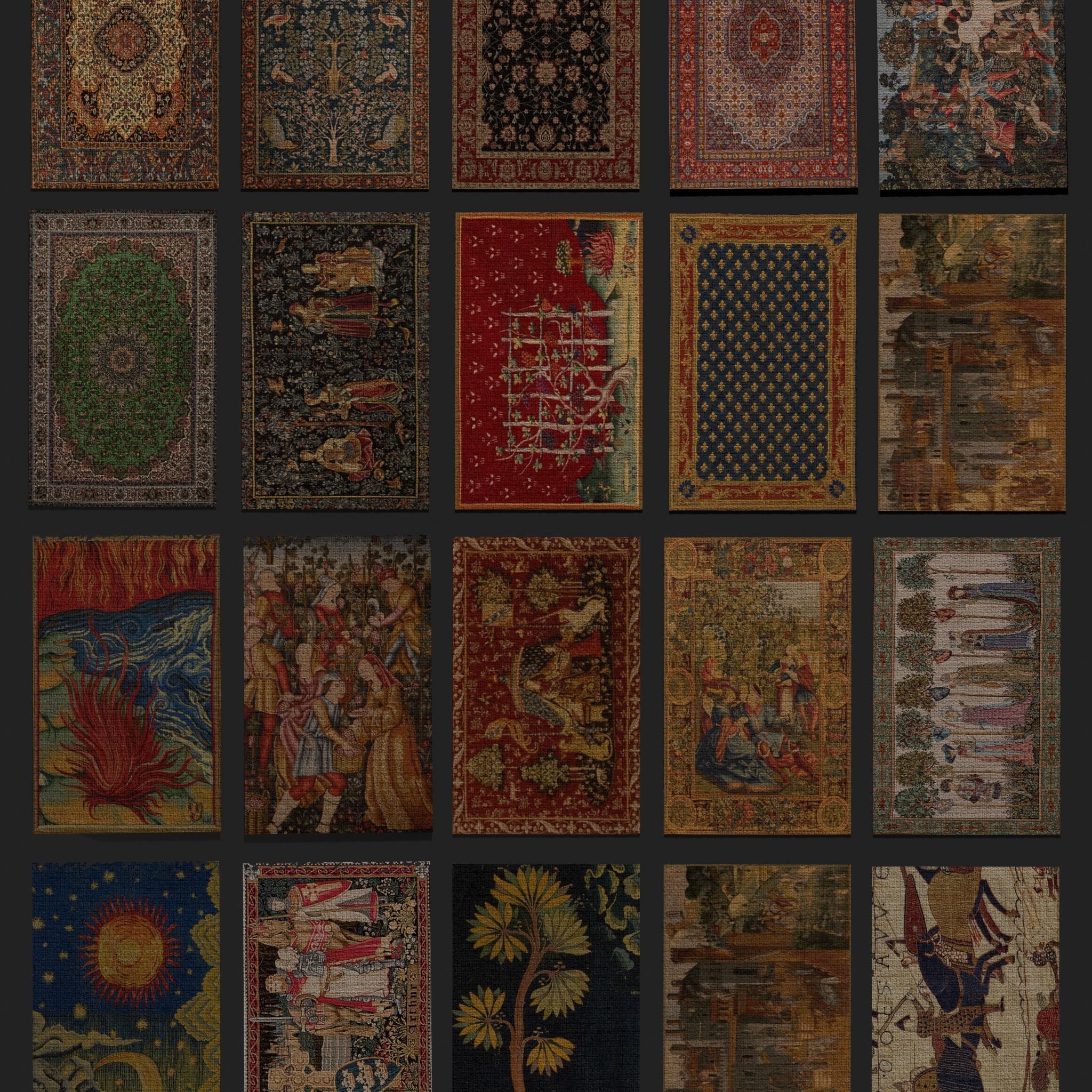 Twenty Highly Detailed Medieval Style Tapestries  3D Model Collection_24