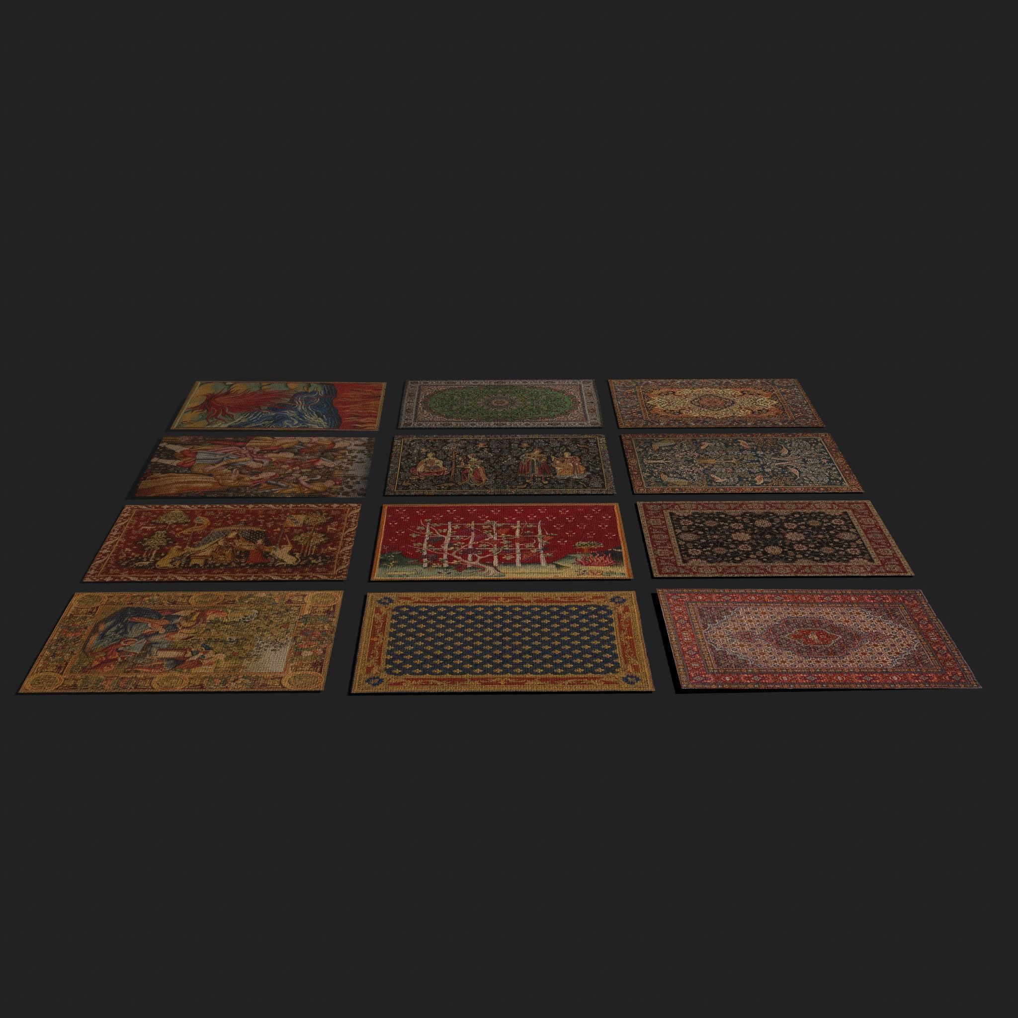 Twenty Highly Detailed Medieval Style Tapestries  3D Model Collection_45