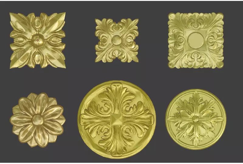 Rosettes set gold plated brass ornate medallions Free 3D model