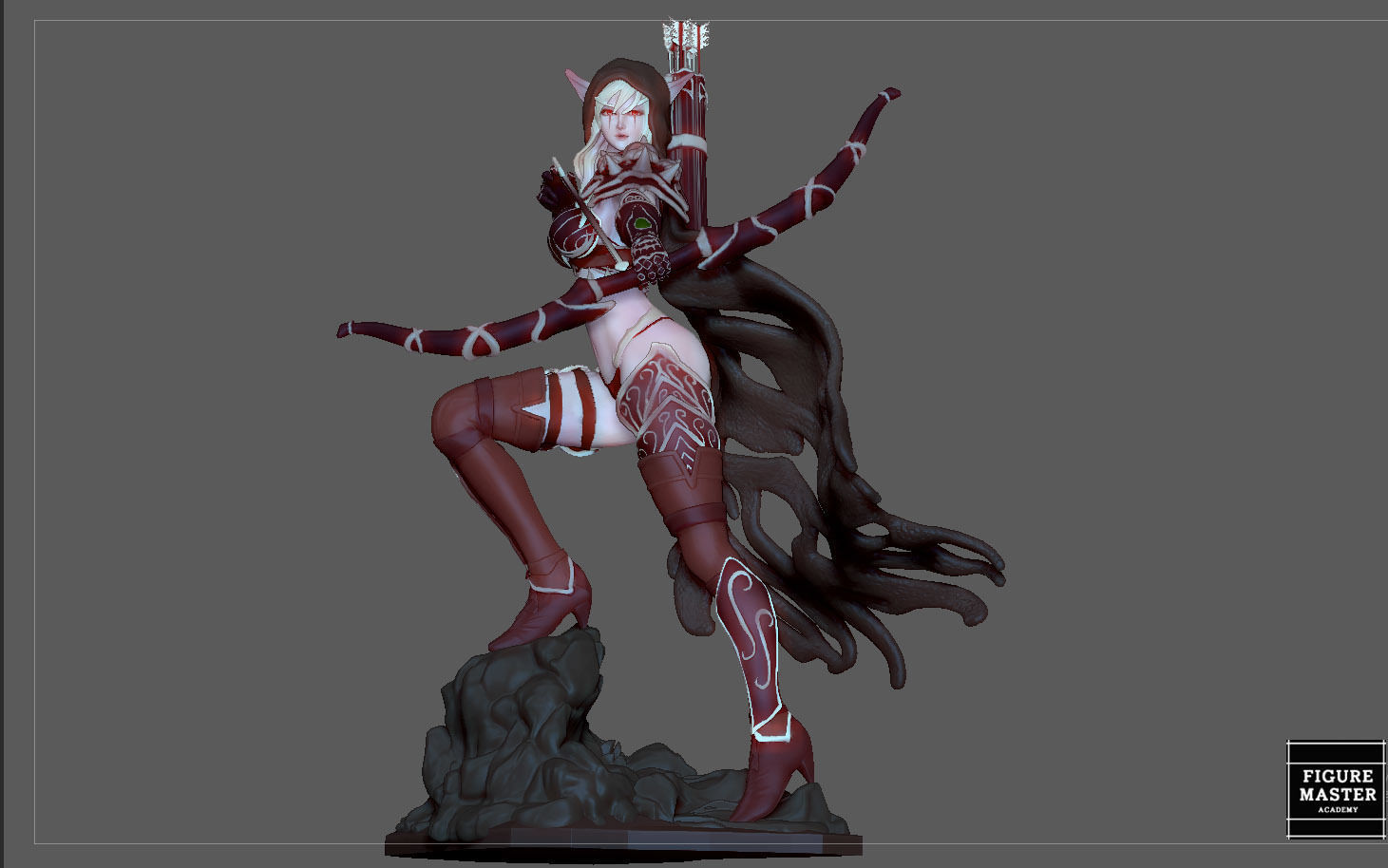 SYLVANAS WINDRUNNER warcraft wow female dark elf girl archer 3D print model_10