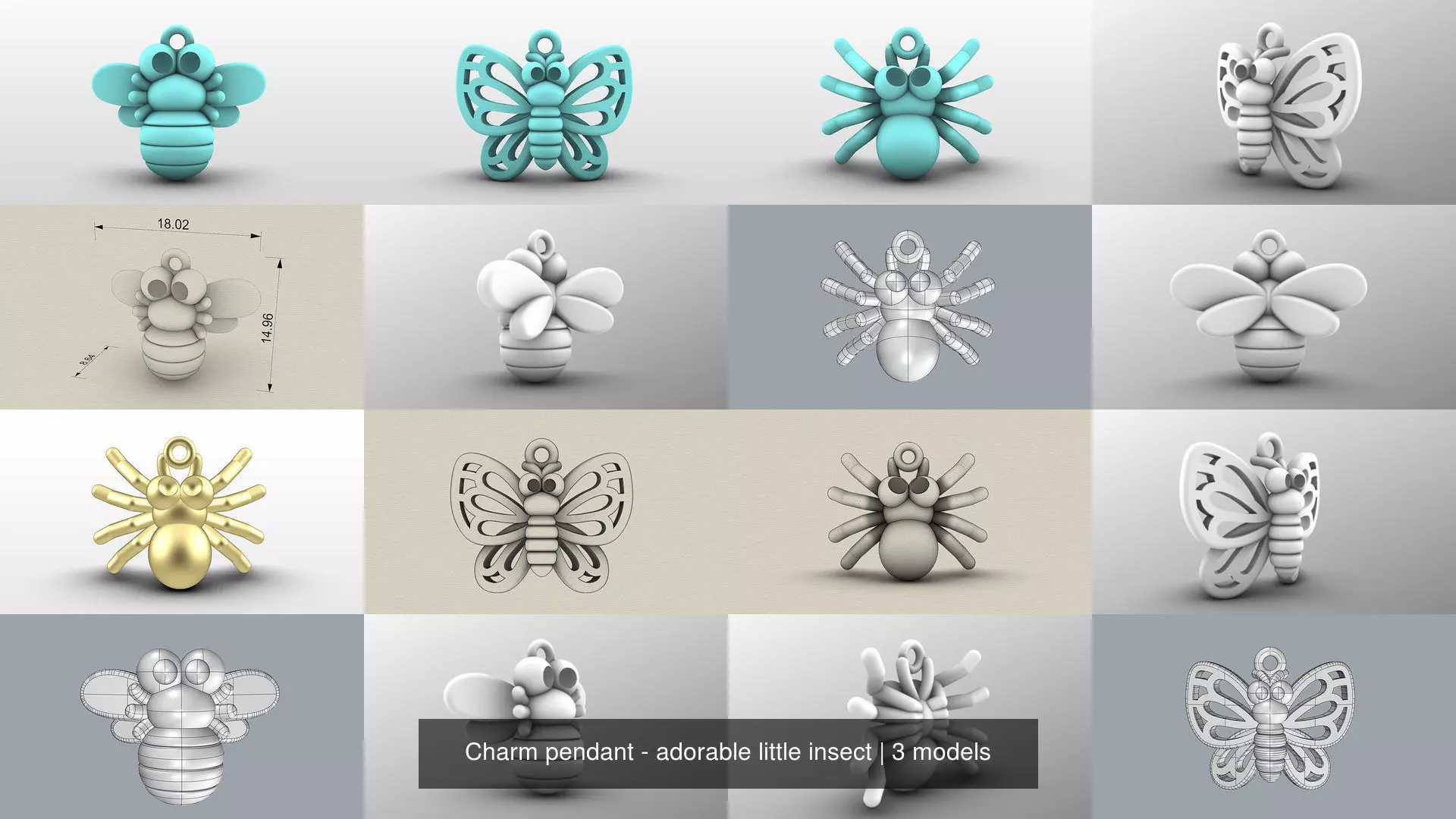 Charm pendant - adorable little insect 3D Model Collection_1