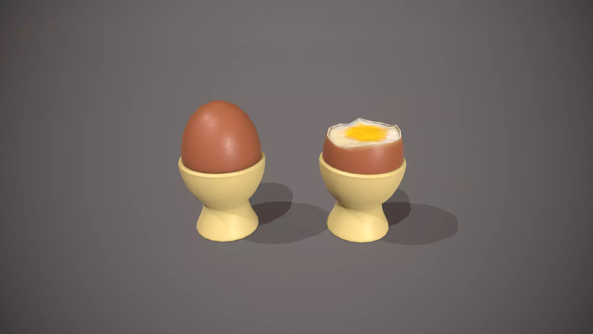 Boiled Egg and Cracked Egg in Cup Low-poly 3D model_0