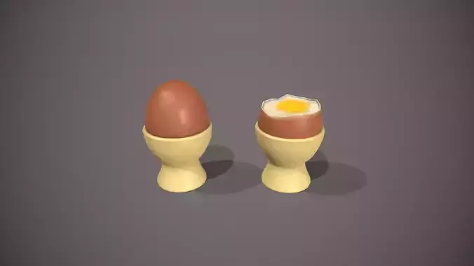 Boiled Egg and Cracked Egg in Cup Low-poly 3D model
