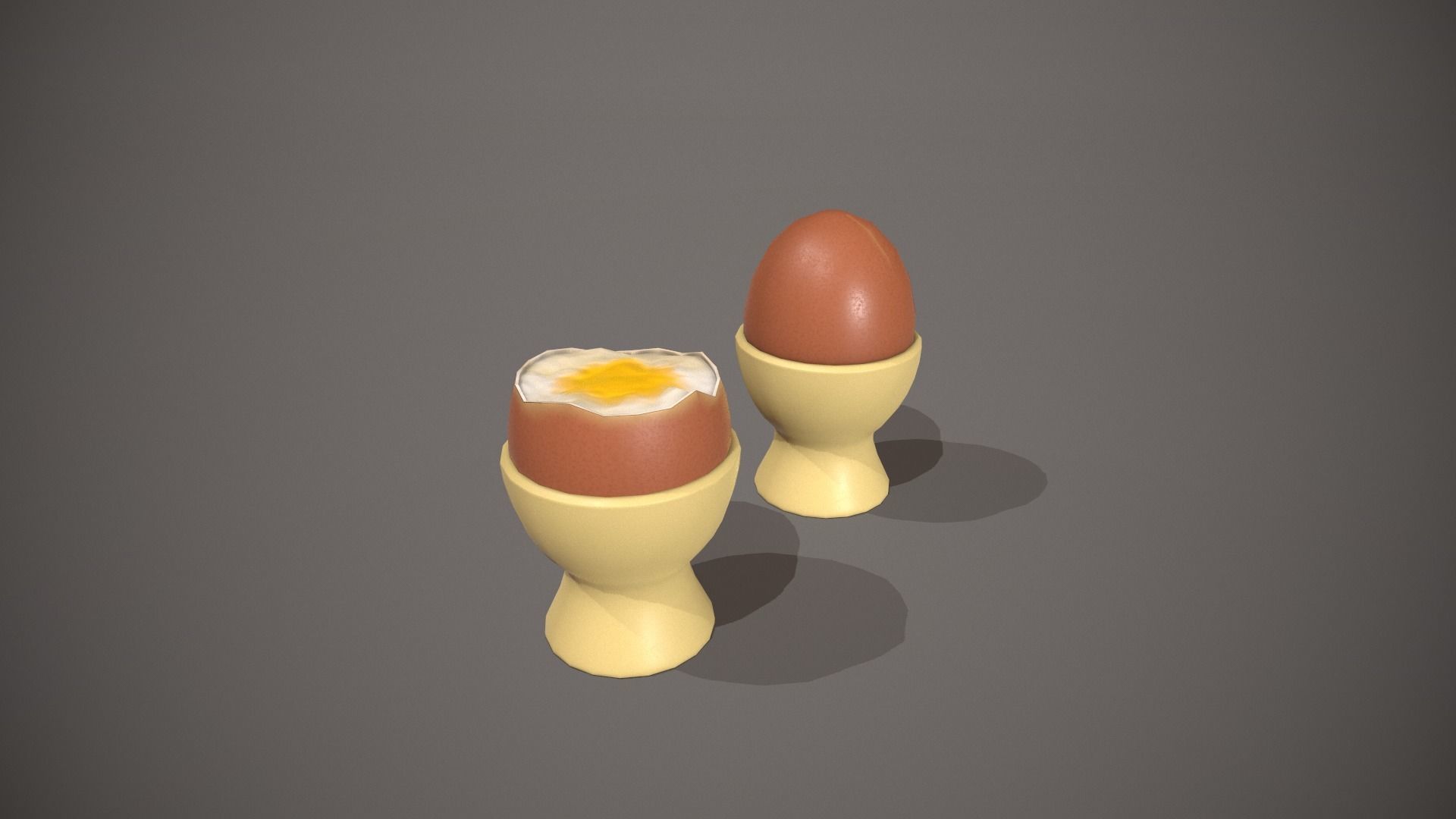 Boiled Egg and Cracked Egg in Cup Low-poly 3D model_7