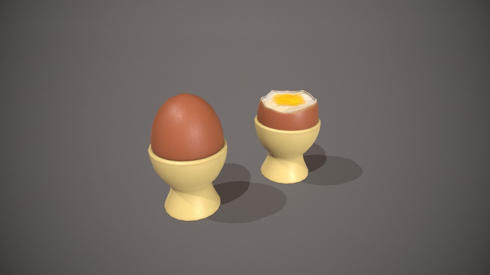 Boiled Egg and Cracked Egg in Cup Low-poly 3D model_1