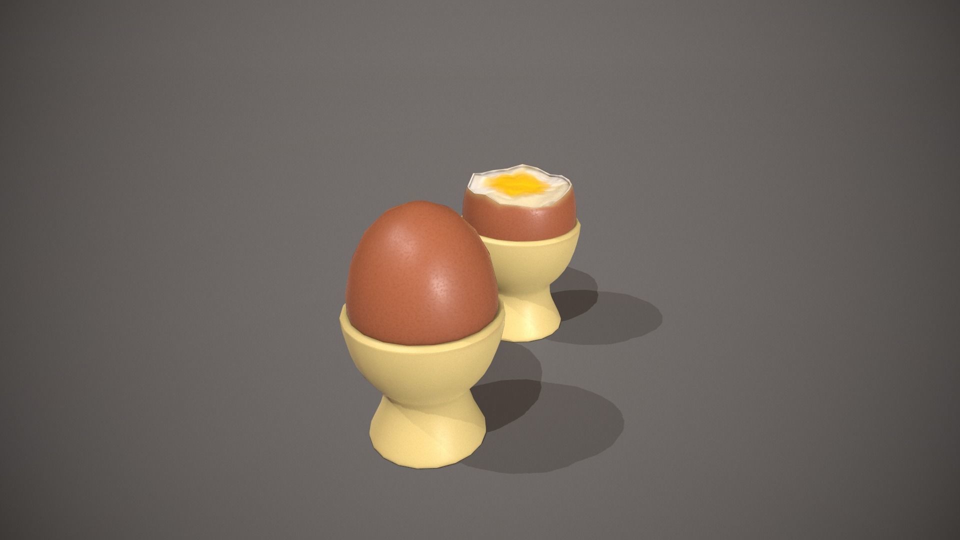 Boiled Egg and Cracked Egg in Cup Low-poly 3D model_2