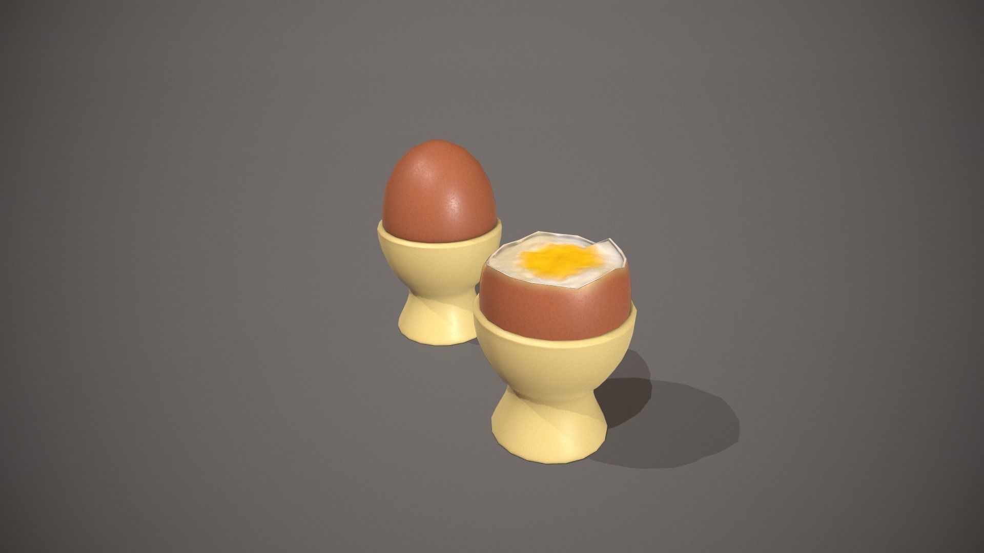 Boiled Egg and Cracked Egg in Cup Low-poly 3D model_9