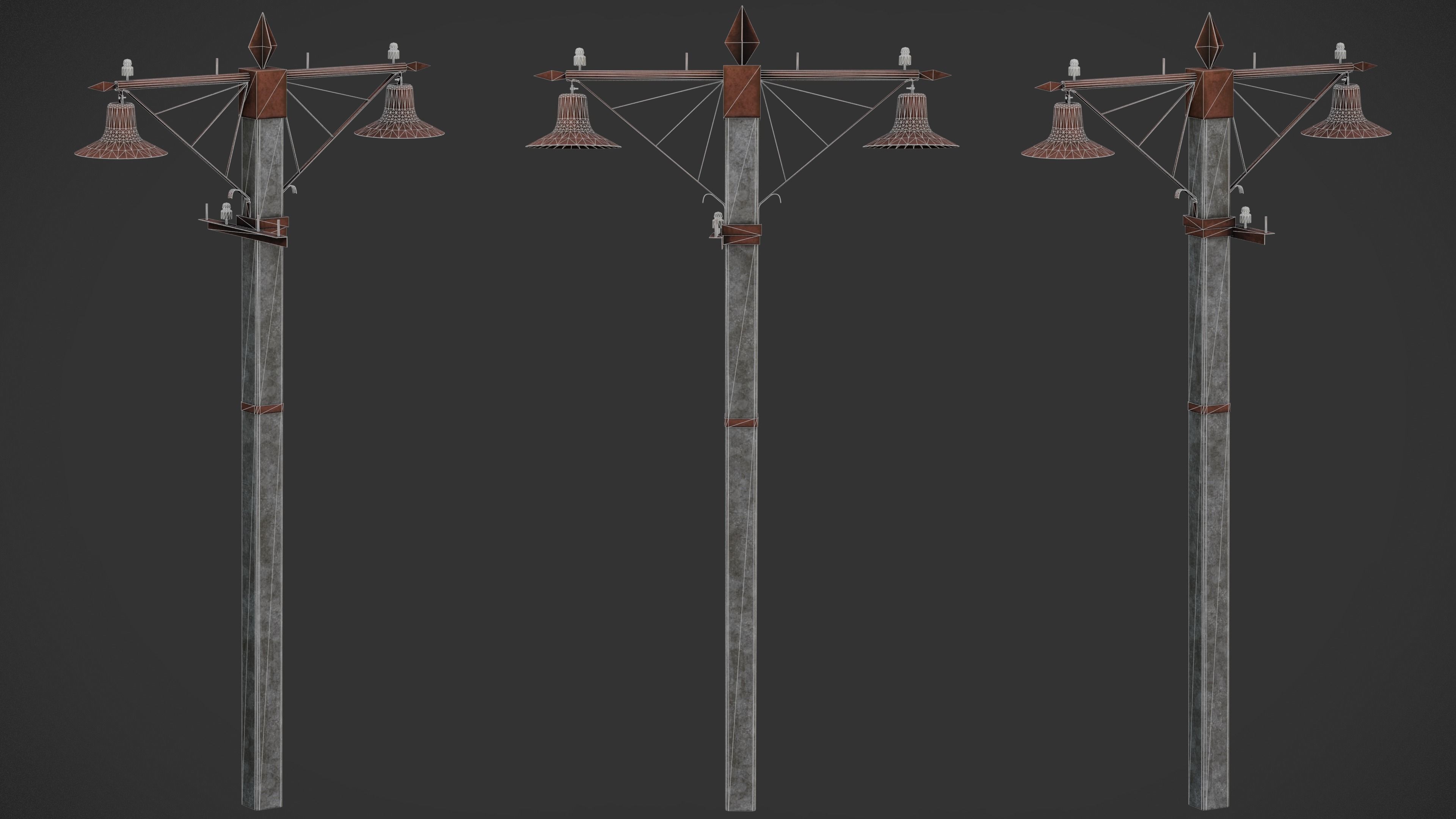 Old Street Lamp Post Pack Low-poly 3D model_12