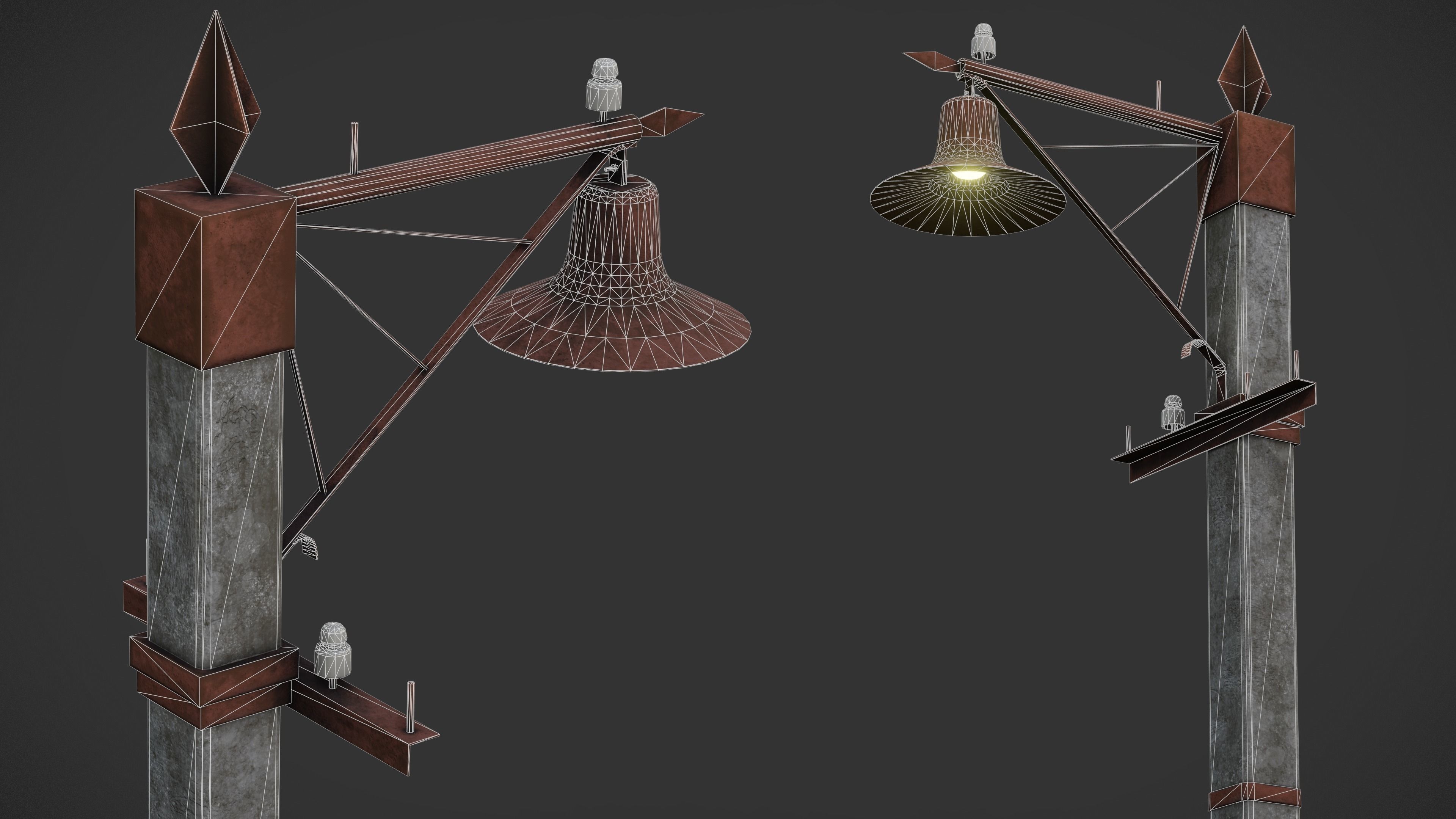 Old Street Lamp Post Pack Low-poly 3D model_6