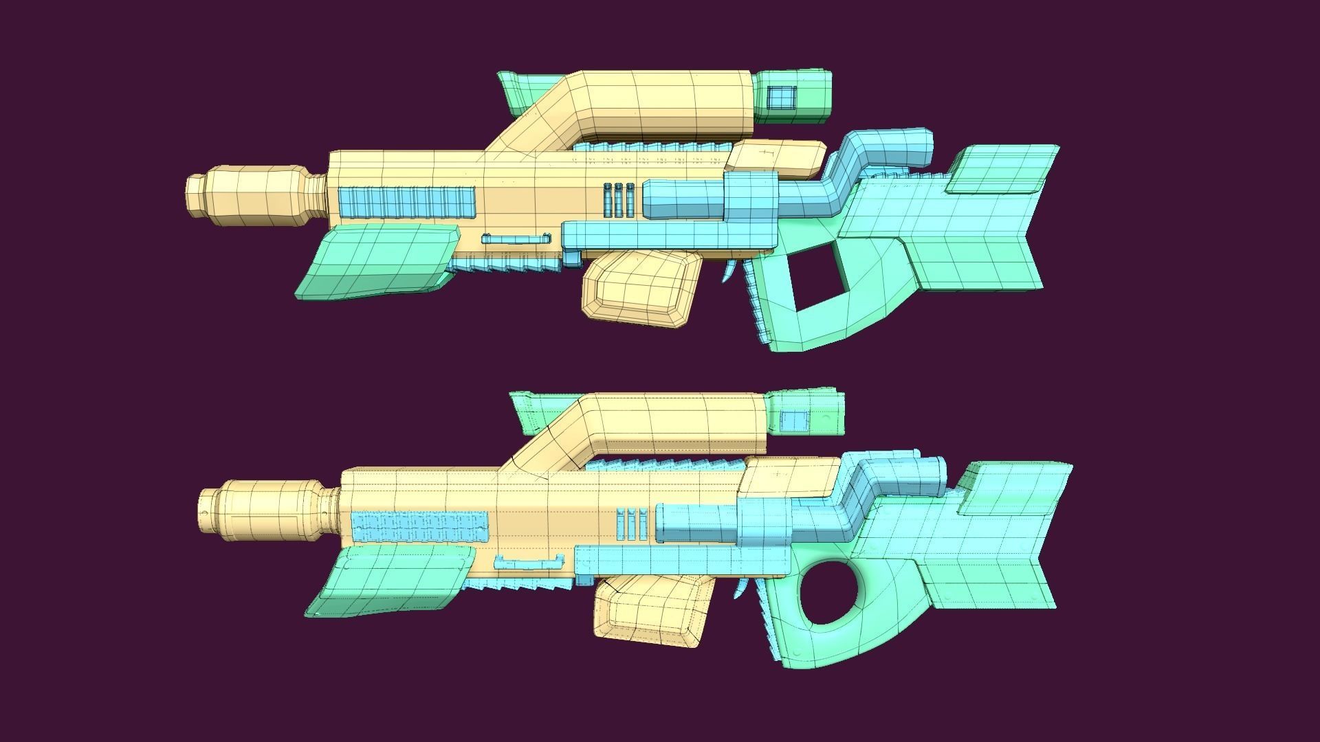 Sci-Fi Assault Rifle - Female Character Design Low-poly 3D model_13