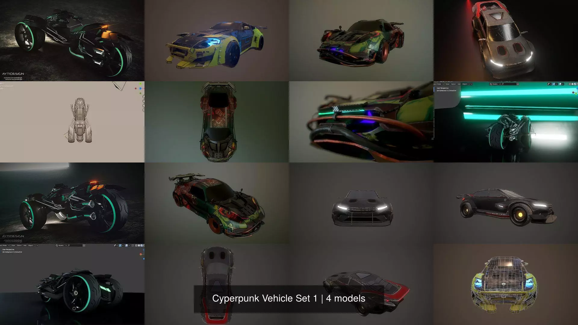 Cyperpunk Vehicle Set 1 3D Model Collection_0