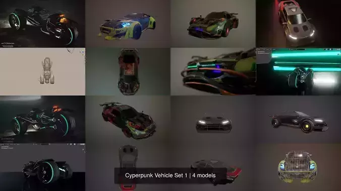 Cyperpunk Vehicle Set 1 3D Model Collection Cyperpunk Vehicle Set 1 3D Model Collection