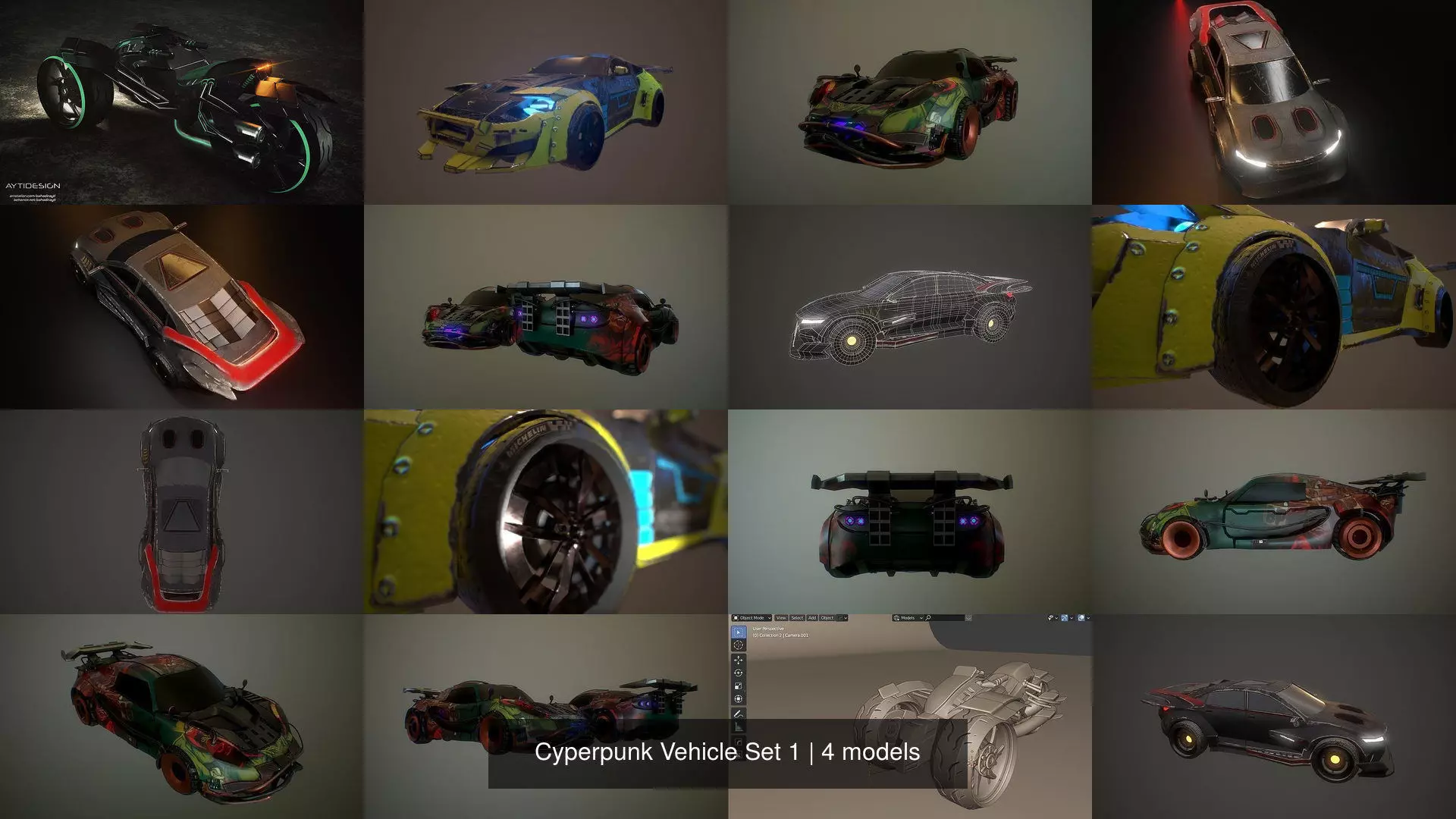 Cyperpunk Vehicle Set 1 3D Model Collection_3