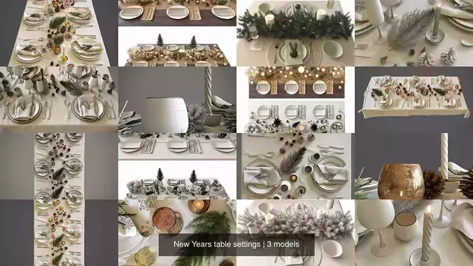 New Years table settings 3D Model Collection