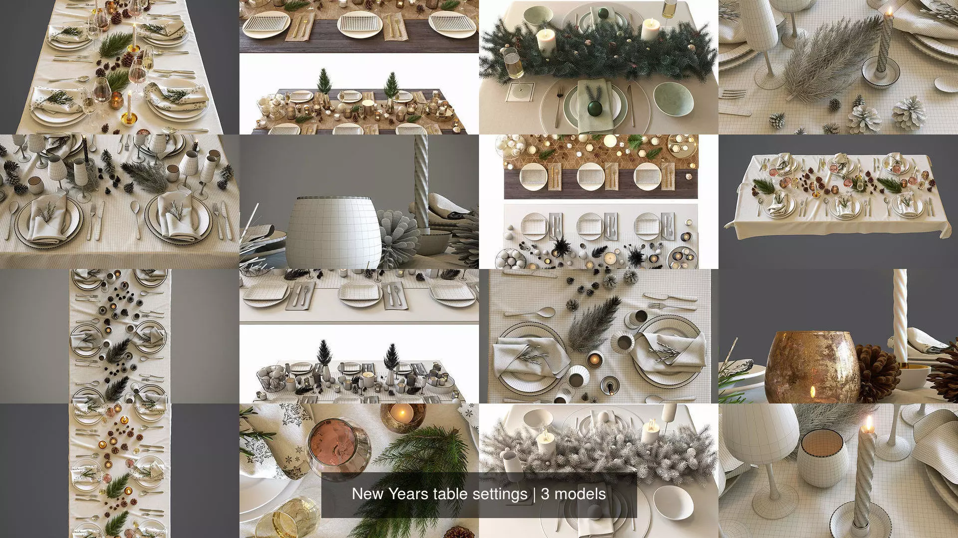 New Years table settings 3D Model Collection_0