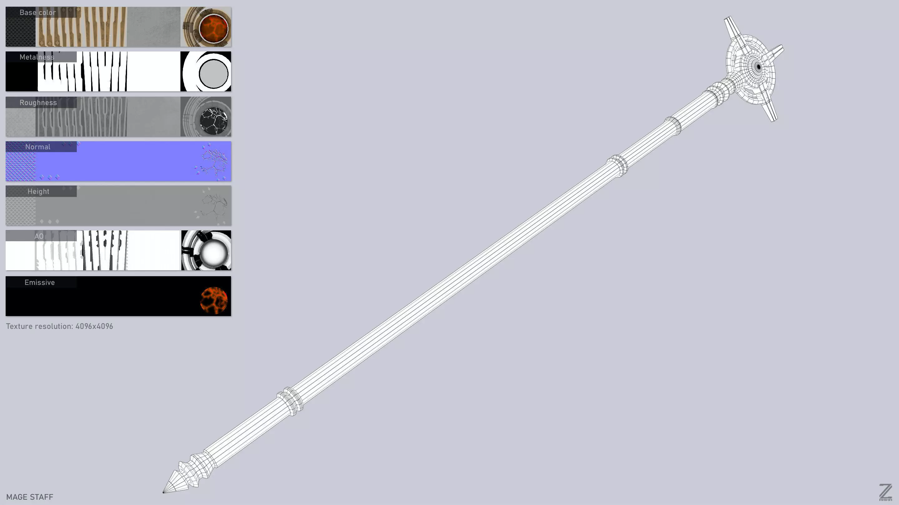 Mage staff  Low-poly 3D model_3