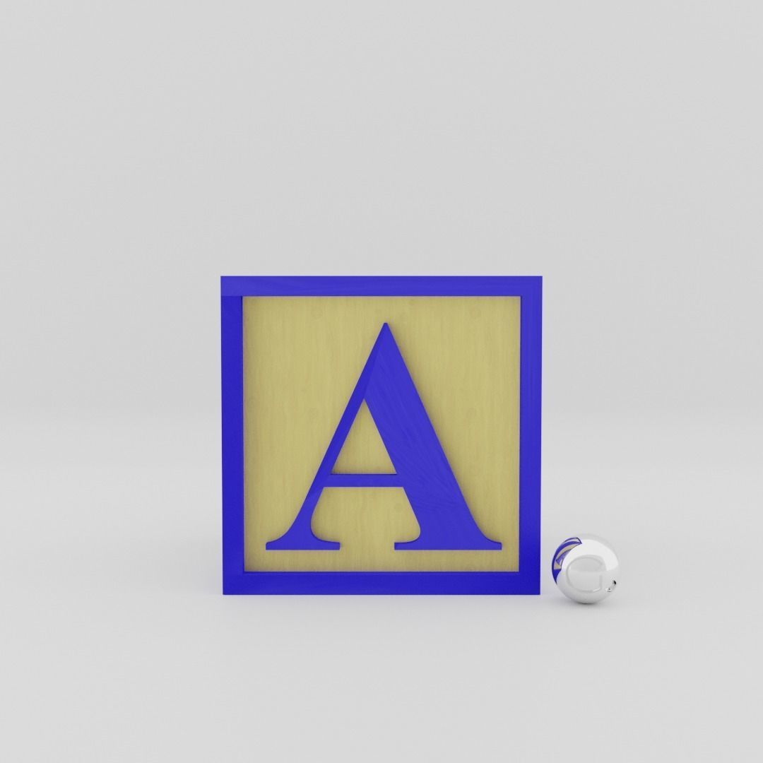 Kids Letter Block - A Letter 3D model_6