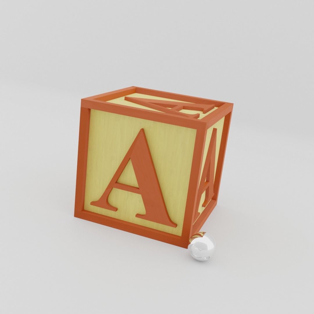Kids Letter Block - A Letter 3D model_4
